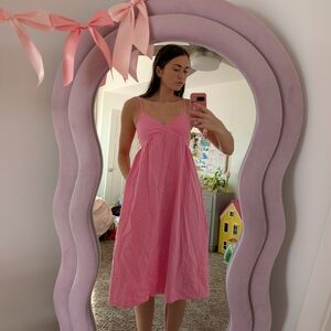 Pink Girly Midi Dress With Pockets Size Small